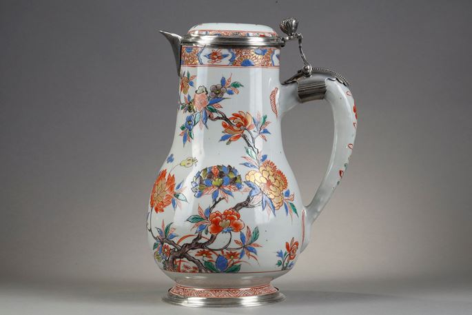 Porcelain ewer and cover Famille Verte with flowers decor - Silver mount occidental | MasterArt